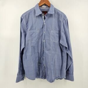 EQ Rooster Men's Large Long Sleeve Cotton Blue White Gingham Button Front